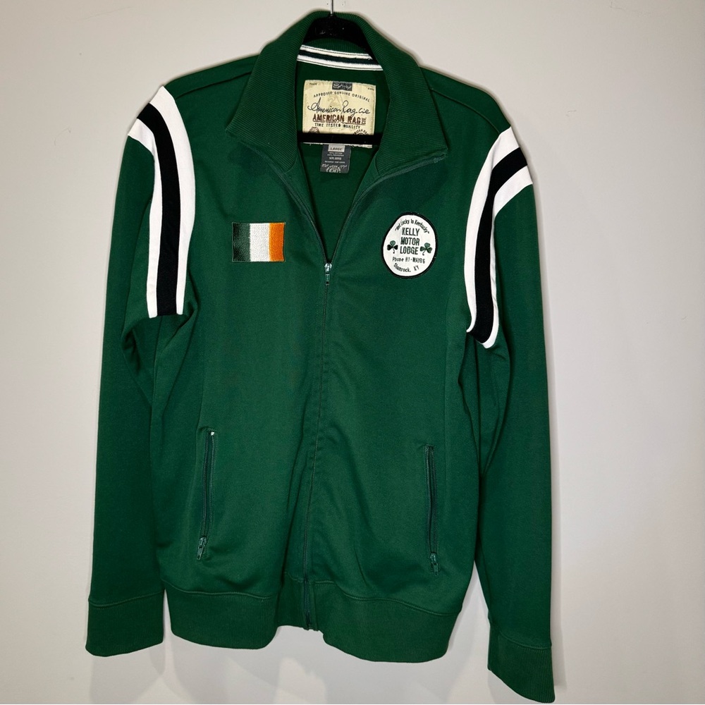 American Rag‎ cie, Retro Jacket, Irish Flag Patch, Zippered Pockets, EUC